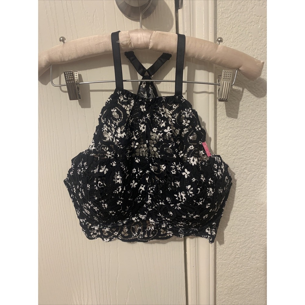 victoria's secret pink Medium Sexy Push Up Bra Black White Floral Pattern NWT